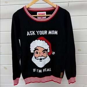 Tipsy Elves "Ask Your Mom If I'm Real" Black and Red Holiday Sweater Men's Small